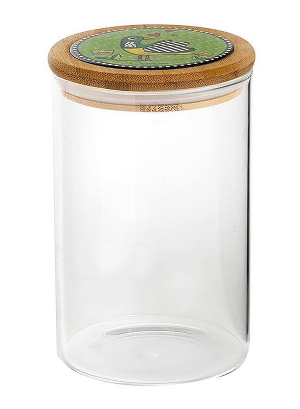 Egan Cocorico Collection Glass Jar with Bamboo and Ceramic Lid, 10 x 17cm, Clear