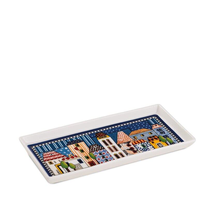 

EGAN Paese Mio Rectangular Serving Tray 19x9cm New Bone China Italian Village Design, Decorative Handwash Tray for Snacks, Appetizers, Desserts, Choco