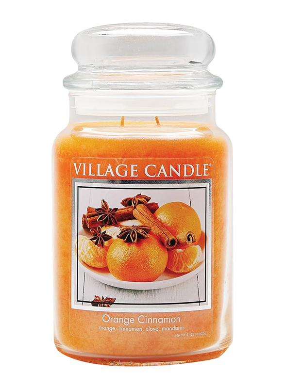 Village Candle Orange Cinnamon Large Fragranced Apothecary Candle Jar, 21.25oz, Orange