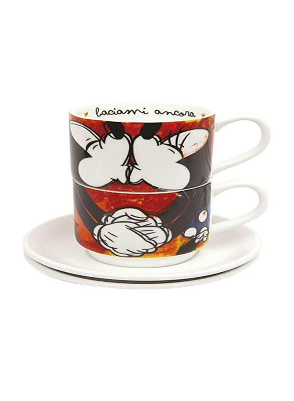 

Egan 4-Piece Set Porcelain Sweet Love Coffee Cups with Saucers, PWM02I/S, Multicolour