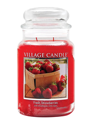 Village Candle Fresh Strawberries Large Fragranced Apothecary Candle Jar, 21.25oz, Red