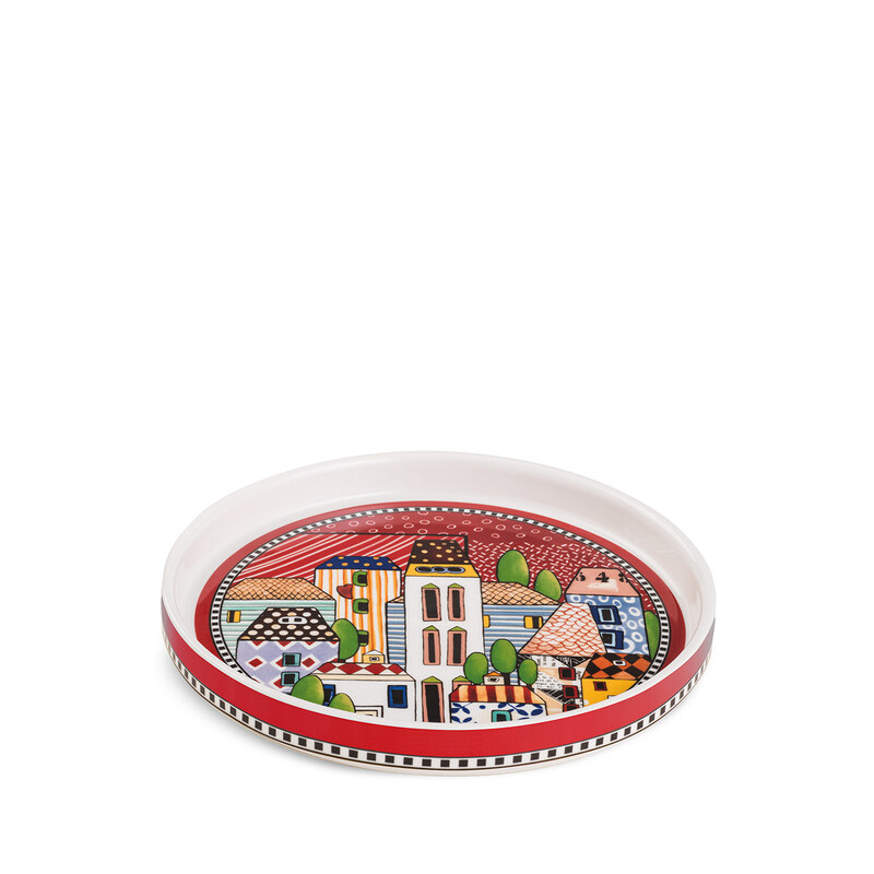 

EGAN Paese Mio Red Serving Tray 20cm , New Bone China, Italian Village Design, Decorative and Functional Tableware, Perfect for Appetizers and Dessert