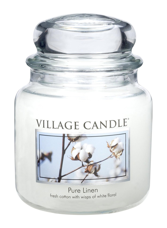 Village Candle Pure Linen Medium Fragranced Candle Jar, 16oz, White