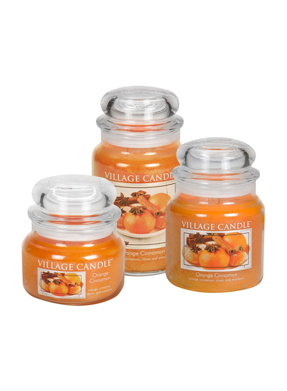 Village Candle Orange Cinnamon Small Fragranced Candle Jar, 11oz, White