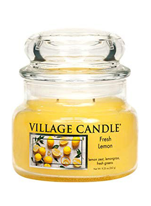 Village Candle Fresh Lemon Small Fragranced Candle Jar, 9.25oz, Yellow