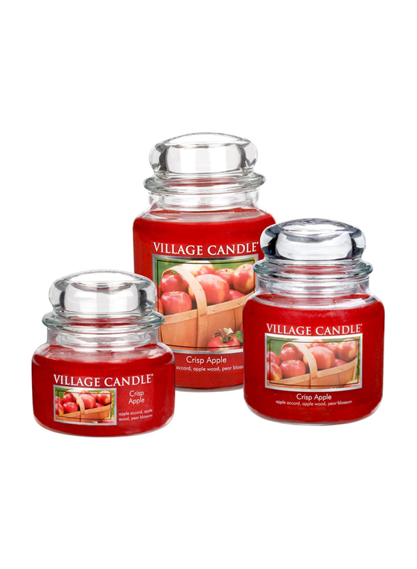 Village Candle Crisp Apple Small Fragranced Candle Jar, 11oz, Red