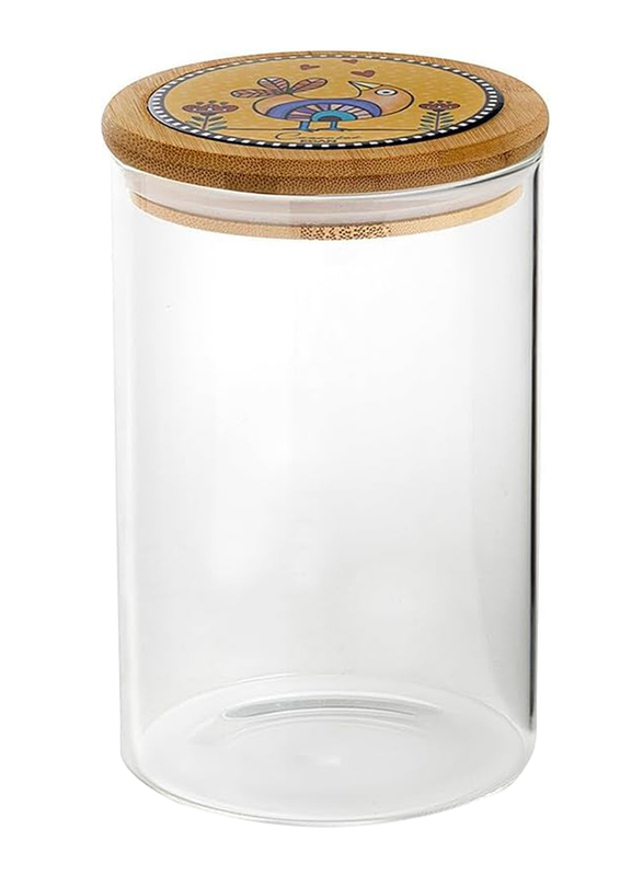 Egan Cocorico Collection Glass Jar with Bamboo and Ceramic Lid, 10 x 17cm, Clear/Yellow