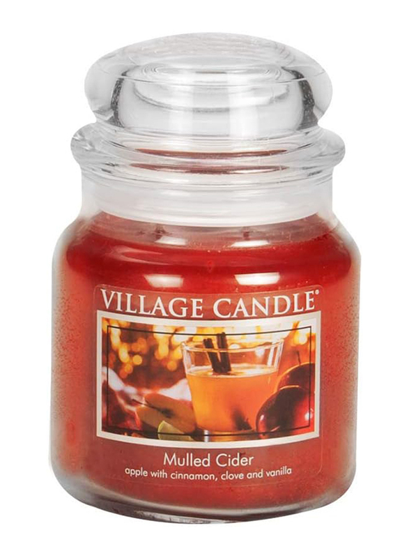 Village Candle Mulled Cider Medium Fragranced Apothecary Candle Jar, 13.75oz, Red