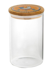 Egan Cocorico Collection Glass Jar with Bamboo and Ceramic Lid, 10 x 17cm, Clear/Orange