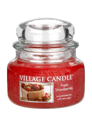 Village Candle Fresh Strawberries Small Fragranced Candle Jar, 11oz, Red