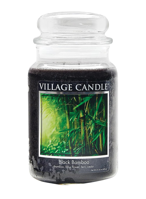 Village Candle Black Bamboo Large Fragranced Apothecary Candle Jar, 21.25oz, Black