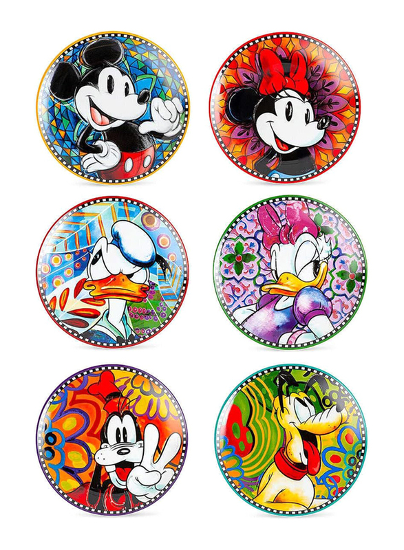 Egan 19cm 6-Piece Set Porcelain Disney Forever & Ever Mixed Dessert Plates, 103008, Multicolour