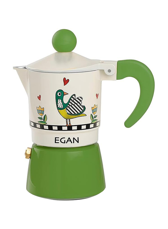 Egan 2 Cpus Cocorico Collection Premium Aluminum Moka Coffee Maker, 228068, Green/White