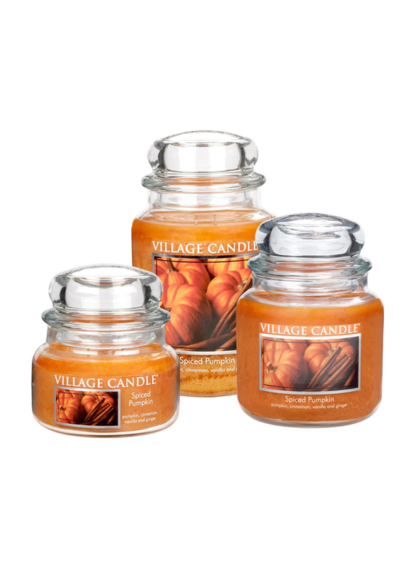 Village Candle Spiced Pumpkin Small Fragranced Candle Jar, 11oz, Brown