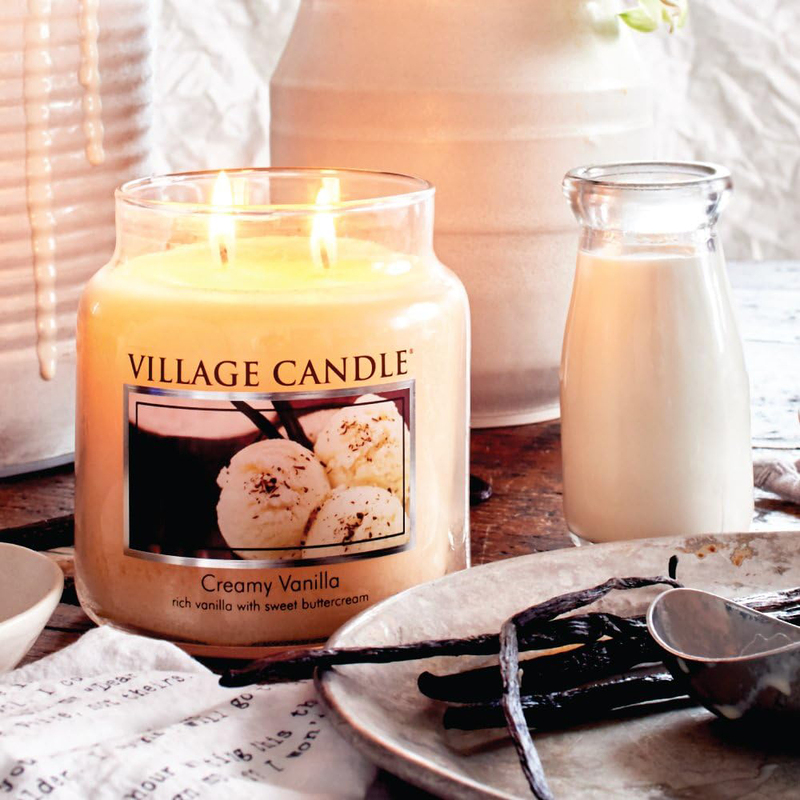 Village Candle Creamy Vanilla Medium Fragranced Candle Jar, 16oz, Ivory