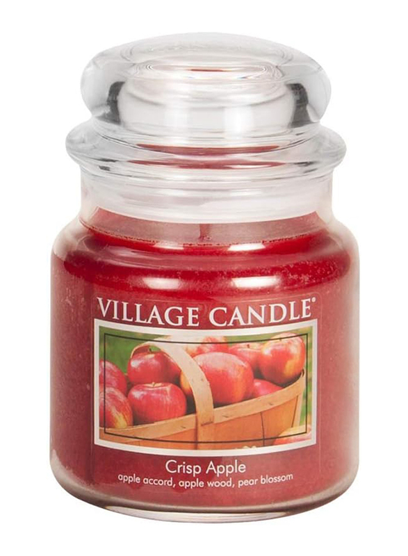 Village Candle Crisp Apple Medium Fragranced Candle Jar, 16oz, Red