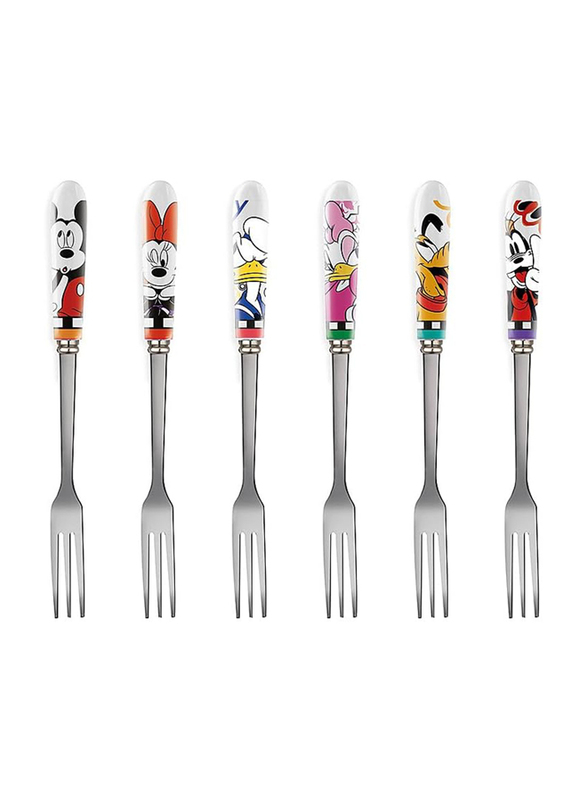 Egan 6-Piece Steel & Ceramic Disney Forever & Ever Dessert Forks Set, 103045, Multicolour