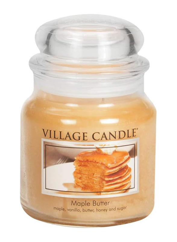 Village Candle Maple Butter Medium Fragranced Apothecary Candle Jar, 11oz, Yellow