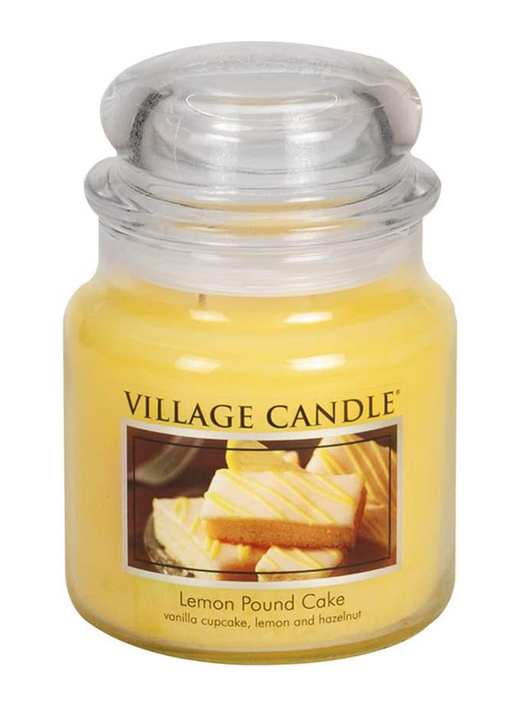 Village Candle Lemon Pound Cake Medium Fragranced Candle Jar, 16oz, Yellow