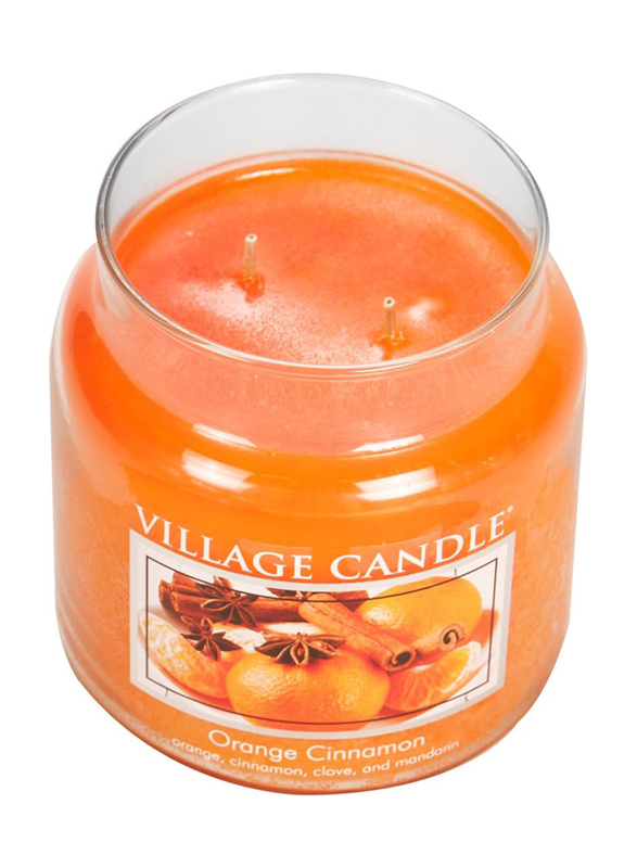 Village Candle Orange Cinnamon Small Fragranced Candle Jar, 11oz, White