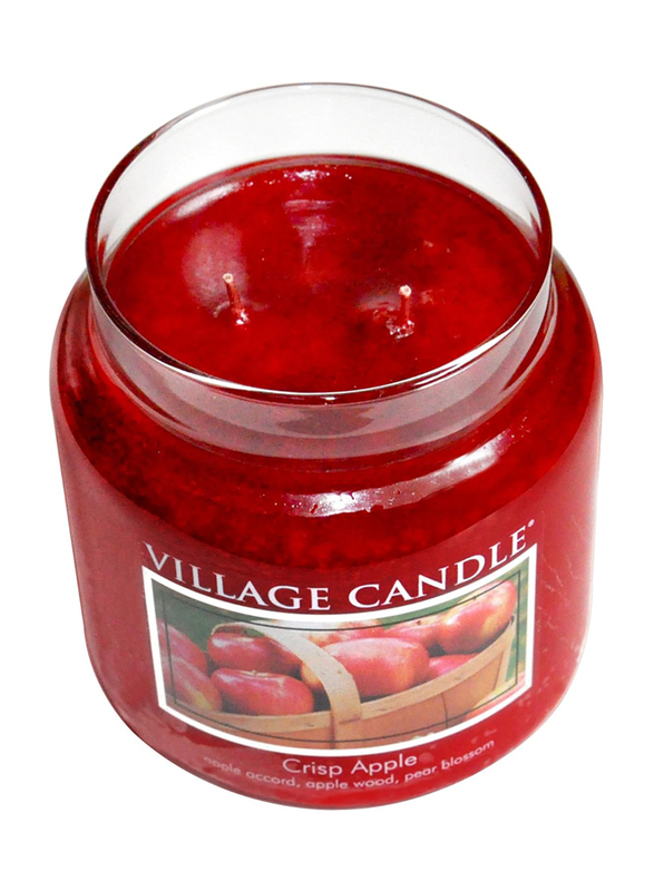 Village Candle Crisp Apple Small Fragranced Candle Jar, 11oz, Red