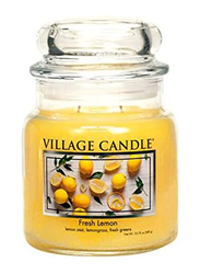 Village Candle Fresh Lemon Medium Fragranced Apothecary Candle Jar, 13.75oz, Yellow