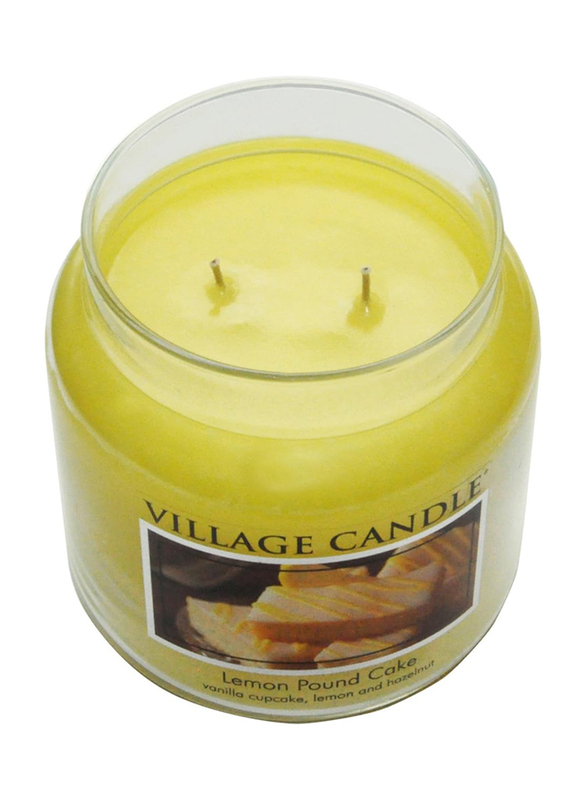 Village Candle Lemon Pound Cake Medium Fragranced Candle Jar, 16oz, Yellow