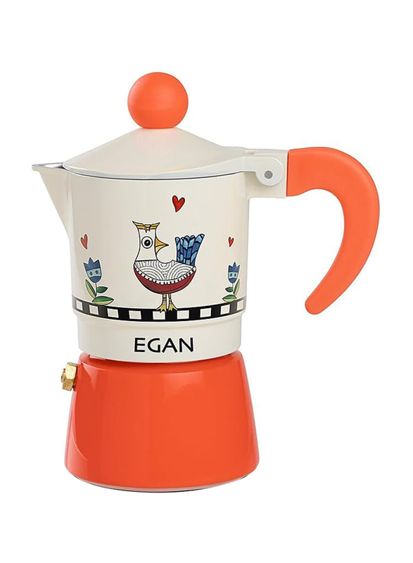 Egan 2 Cpus Cocorico Collection Premium Aluminum Moka Coffee Maker, 228070, Orange/White