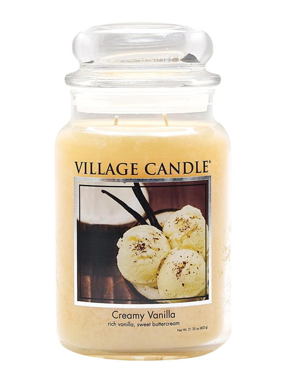 Village Candle Creamy Vanilla Large Fragranced Apothecary Candle Jar, 21.25oz, Ivory