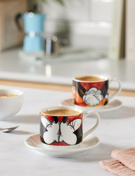 Egan 4-Piece Set Porcelain Sweet Love Coffee Cups with Saucers, PWM02I/S, Multicolour