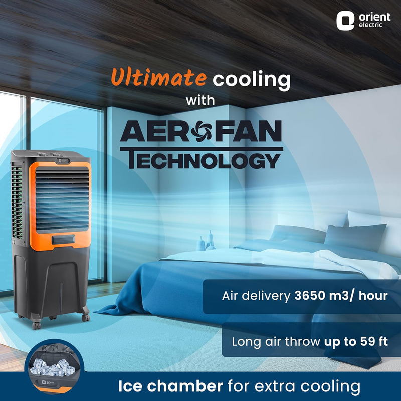 Orient 88L Ultimo Electric Desert Air Cooler, CD8803H, Grey/ Orange