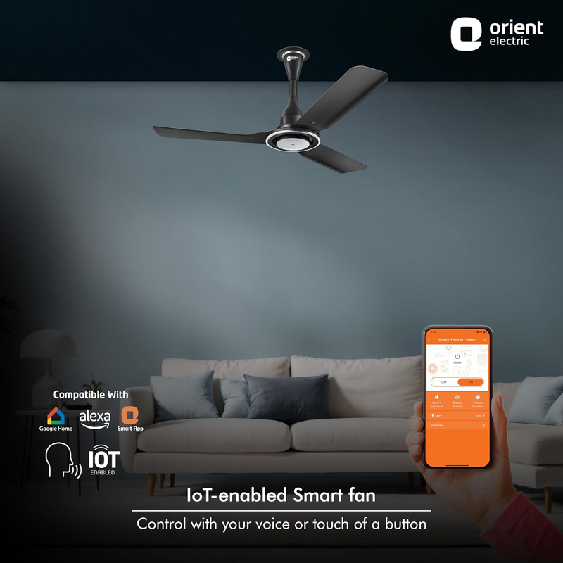 Orient 48-Inch I-Float Electric BLDC Motor Smart Ceiling Fan with IOT & Remote, Cosmos Black