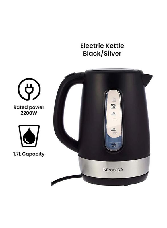 Kenwood 1.7L Cordless Electric Kettle with Auto Shut-Off, 2200W, ZJP01.A0BK, Black/Silver