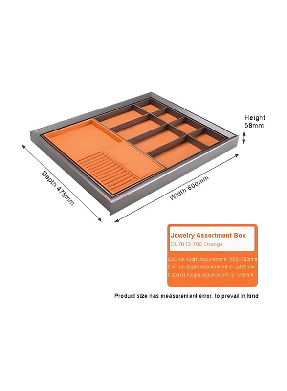 Eurocliq Pull Out Wardrobe Jewellery Storage Drawer with Sliding, Grey/Orange- EQ8001C-900MM