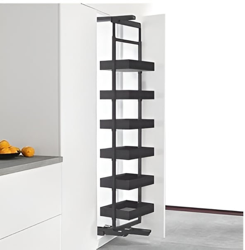 Eurocliq 5-Tier Pull Out Tall Kitchen Shelf Organizer with Revolving Basket, Grey