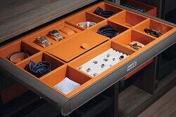 Eurocliq Pull-Out Wardrobe Jewellery Storage Drawer with Sliding, Grey/Orange