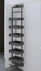 Eurocliq 5-Tier Pull Out Tall Kitchen Shelf Organizer with Revolving Basket, Grey