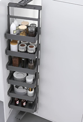 Eurocliq 5-Tier Pull Out Tall Kitchen Shelf Organizer with Revolving Basket, Grey