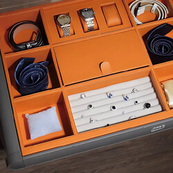 Eurocliq Pull-Out Wardrobe Jewellery Storage Drawer with Sliding, Grey/Orange