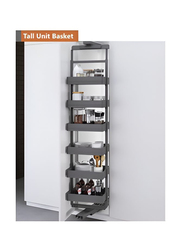 Eurocliq 5-Tier Pull Out Tall Kitchen Shelf Organizer with Revolving Basket, Grey