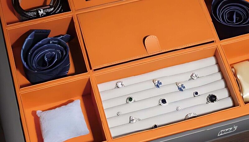 Eurocliq Pull-Out Wardrobe Jewellery Storage Drawer with Sliding, Grey/Orange