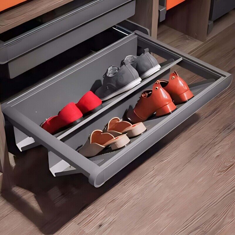 Eurocliq Closet Shoe Drawer with Soft-Close Mechanism, Grey