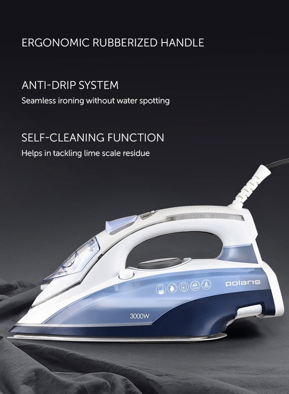 Polaris Anodized Soleplate Coating Steam Iron, PIR3074SG, White/Blue