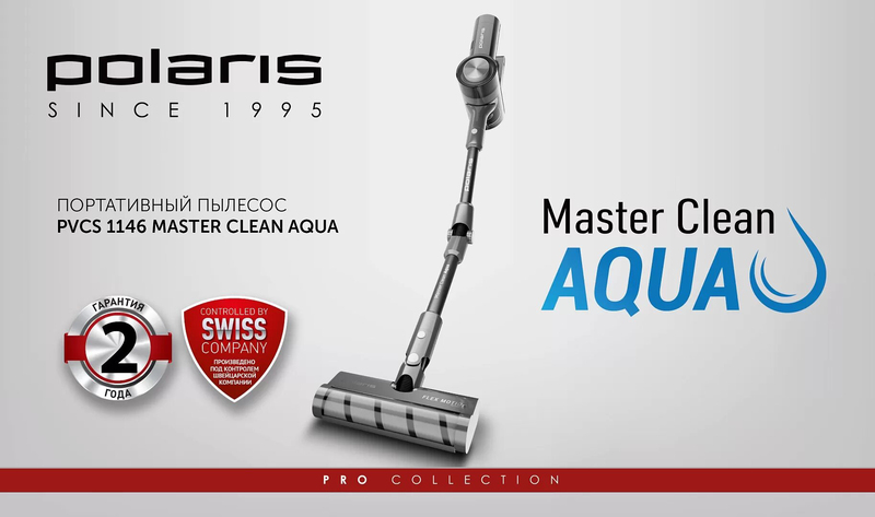 Polaris Master Clean AQUA Cordless Wet & Dry Portable Vacuum Cleaner, PVCS1146, Grey