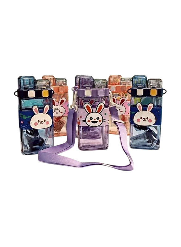 

Generic 200ml Cartoon Design Plastic Water Bottle With Strap Double Opening Square Shape Ideal for Travel Or Outdoor Activities, Multicolour