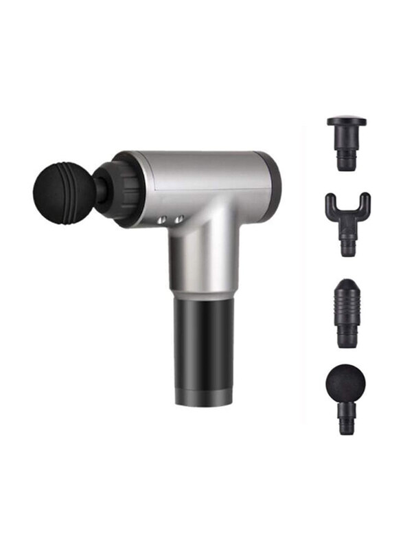 

Generic Electric Hand-Held Muscle Fascial Massager Gun with 4 Massager Heads, Silver