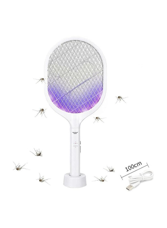 

Generic Rechargeable Fly 2 In 1 Lithium Electric Swatter Mosquito Killer Bug Zapper Racket with Charging Base, 1 Piece