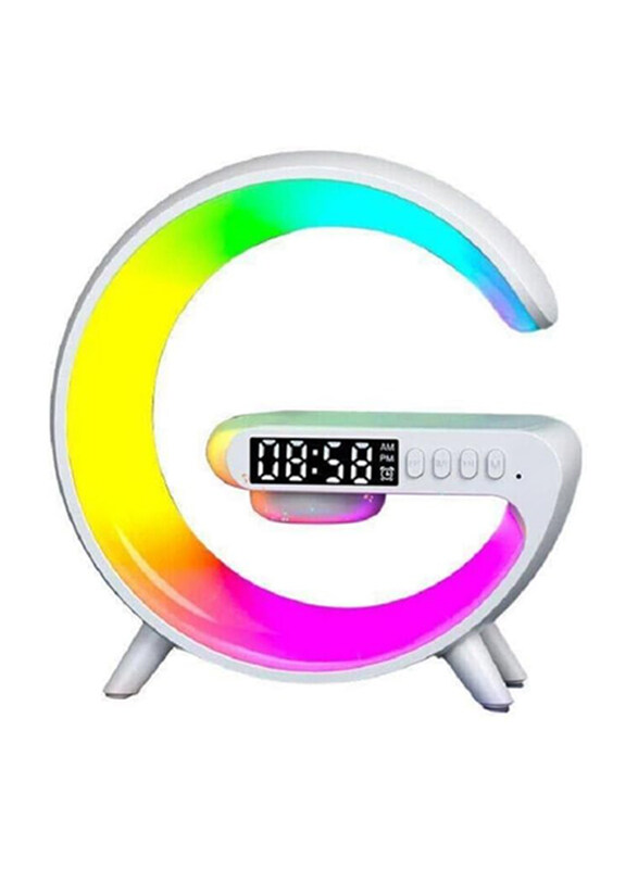 

Generic HXD Zoomlion Charger Atmosphere Lamp G Shape Light Up LED Bluetooth Portable Wireless Speaker Night Light Touch Lamp Alarm Clock with Music Sync, Whit
