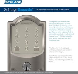 Schlage BE489WBVCAM619 Encode Grade 1  Metal Wi-Fi Deadbolt 3 L in. - Satin Nickel