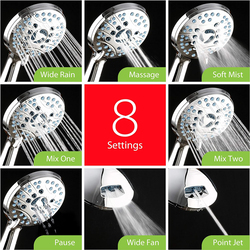 Hotel Spa AquaCare High Pressure 8-mode Handheld Shower Head, Silver